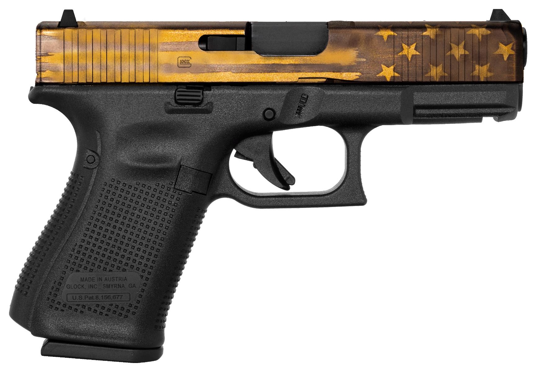 Glock G19 Gen5 4" 9mm 15rd Pistol Bronze Battle Flag Slide - PA195S203BRBF