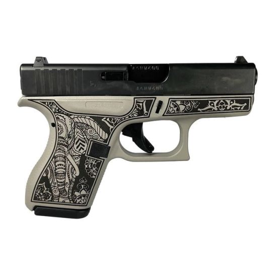 Glock G42 Custom Elephant Engraved Gray Steel Subcompact .380 ACP 3.25" 6rds, Gray