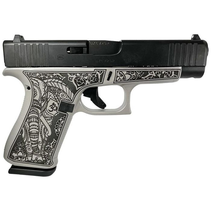 Glock G48 Custom Gray Steel Elephant Engraved Compact 9mm 4.17" 10rds, Gray