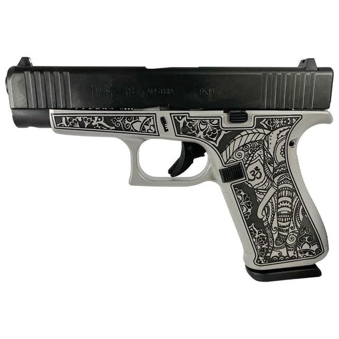 Glock G48 Custom Gray Steel Elephant Engraved Compact 9mm 4.17" 10rds, Gray - Image 2