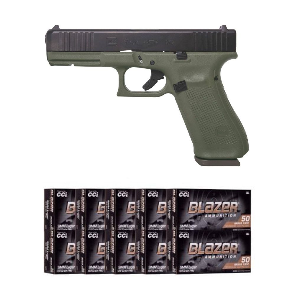 Glock G17 Gen5 9mm Pistol & 500 Rounds of CCI Blazer 9mm 124 Grain Ammo